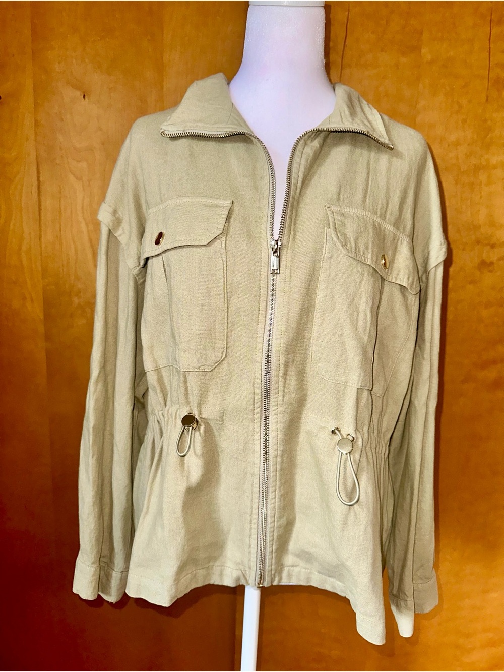 Zara Lightweight Sage Green Utility Zip Linen Jacket
